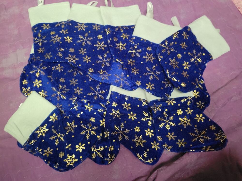 Silver & Blue Christmas Stockings Set of 12 Mini